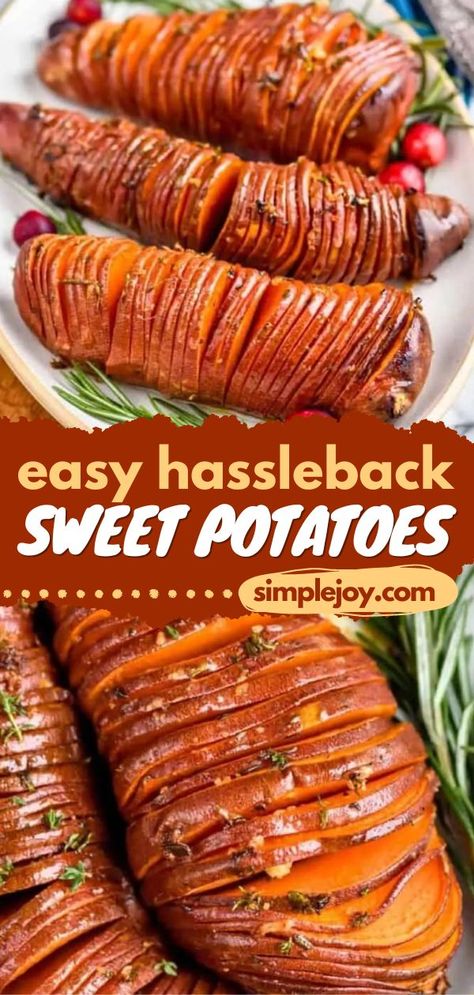 These best Hasselback Sweet Potatoes are the perfect Thanksgiving side dish! It may look like you slaved over them, but truly they are a delectable side dish that will leave your guests in awe. Add them to your easy sweet potato recipes! They're so good! Hassleback Sweet Potatoes, Hasselback Sweet Potatoes, Sweet Potato Side Dish, Sweet Potato Sides, Sweet Potato Slices, Candied Sweet Potatoes, Crab Dip, Potato Sides, Potato Side Dishes