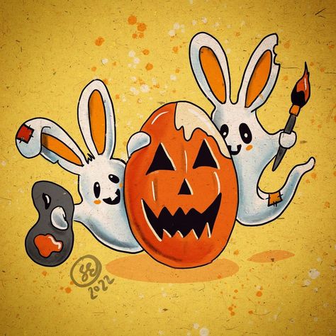 Holiday Pics, Easter Arts And Crafts, Ghost Tattoo, Rabbit Painting, Halloween Rocks, Easter Wallpaper, Halloween Countdown, Summer Scrapbook, Easter Time