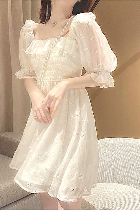 Buy Fleepmart French Summer Dress Women White Puff Sleeve Korean Style Fairy Dress Lace Chiffon Japan Style Kawaii Elegant Vintage Dress 2021 at fleepmart.com! Free shipping to 185 countries. 45 days money back guarantee. French Summer Dress, Shifting Outfits, Closet Outfits, Elegant Vintage Dresses, Fairycore Dress, French Summer, Summer Dress Women, White Vintage Dress, Style Kawaii