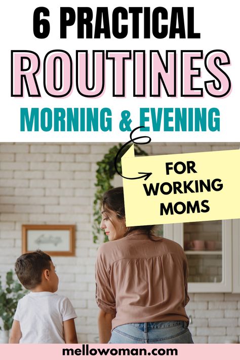 These practical morning and evening routines for working moms will help you structure your day. So, you can be organized and get it all done! New Mom Morning Routine, After Work Routine For Moms, Morning Routine For Working Moms, Working Mom Routine Daily Schedules, Routine For Working Mom, Working Mom Morning Routine, Homeschool Mom Schedule, Routines For Working Moms, Morning Routine For Moms