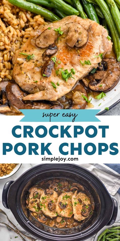 Easy Crockpot Pork Chops, Low Carb Pork Chops, Crock Pot Pork Chops, Crock Pot Pork, Pork Chop Recipes Crockpot, Mushroom Pork Chops, Pork Chops And Gravy, Healthy Pork, Low Carb Pork