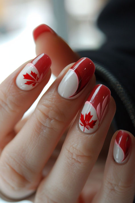 Elegant French Tips: Nail Designs For Canada Day Canadian Nail Art, Canada Nails Designs, Canadian Nails, Canada Day Nails Designs, Canada Nails, Canada Day Nails, Flag Nails, Brown Nails Design, Fourth Of July Nails