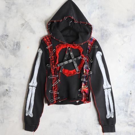 🗡️1/1 hoodie sz XS🗡️ dropping 28th June // 6pm UK time Punk Hoodie Diy, Punk Hoodie, Hoodie Diy, Custom Hoodie, Tomboy Style Outfits, Gothic Outfits, Tomboy Fashion, Custom Hoodies, Edgy Outfits