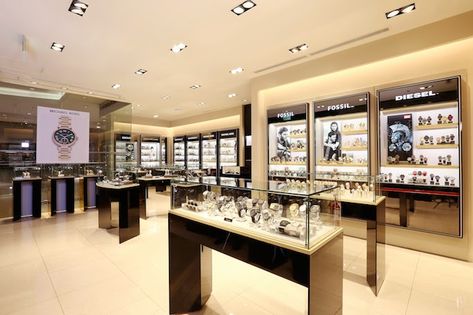 Luxury Watches Shop Watch Store Design, Museum Showcase, Watch Showcase, Watch Showroom, Retail Store Layout, Watches Display, Mobile Shop Design, Lamborghini Luxury, Diesel Watch