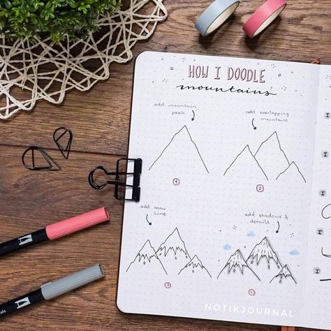 Tati | Bullet Journal on Instagram: “- How to doodle mountains - January This is how I doodle mountains for my January theme. There are a lot of different ways to do so, but I…” Doodle Mountains, How To Doodle, January Bullet Journal, Bullet Journal Design Ideas, Planner Journal, Journaling Ideas, Babies First Year, Journal Design, Bullet Journaling