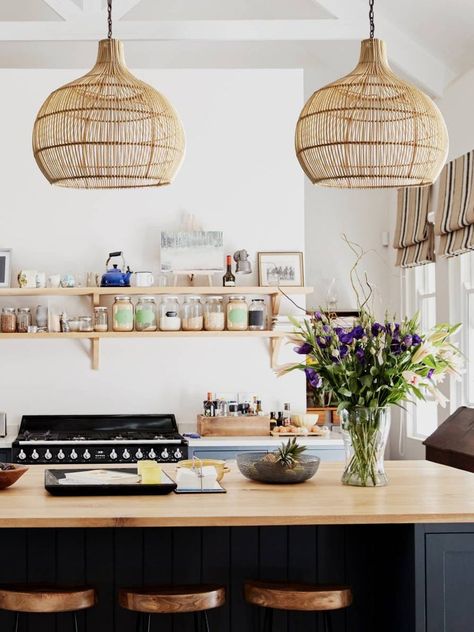 Pendant Lights Over Kitchen Island, Coastal Design Style, Lights Over Kitchen Island, Rattan Light Fixture, Wicker Pendant Light, Rope Pendant Light, Rattan Chandelier, Bamboo Light, Coastal Interiors Design