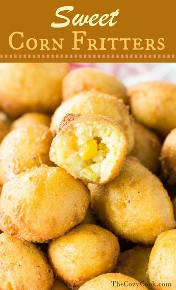 These sweet corn fritters are crisp and golden on the outside, and warm and soft on the inside. They taste like delicious balls of cornbread heaven! | The Cozy Cook | #corn #fritters #cornfritters #fried #appetizers #comfortfood #deepfried #southernrecipes #summerrecipes #barbeque Fried Corn Balls Recipe, Deep Fried Cornbread, Hush Puppies With Corn, Sweet Corn Fritters Recipe, Corn Hush Puppies Recipe, Fried Appetizers, Corn Balls, Easy Corn Casserole Recipe, Corn Fritters Recipe