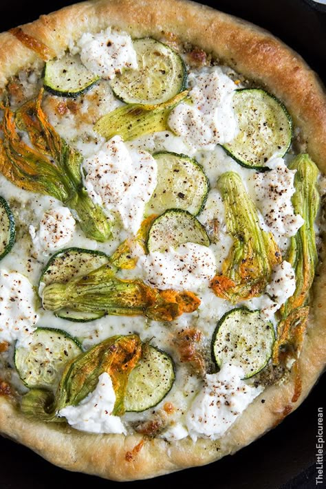 Ricotta Squash Blossom Pizza | the little epicurean Pizza Pizza, Squash Blossom, A Pizza, Pretty Food, Aesthetic Food, Ricotta, Italian Recipes, Food Inspiration, Diner