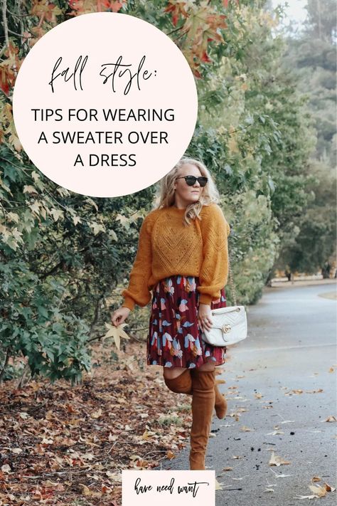 Dresses With Sweaters Over It, How To Wear Cropped Sweaters, Sweater And Dress Layering, Dress With Sweater Over It, Sweater Over A Dress, Sweater With Dress, Fall Fashion Outfit Ideas, Sweater Over Dress, Trendy Fall Fashion