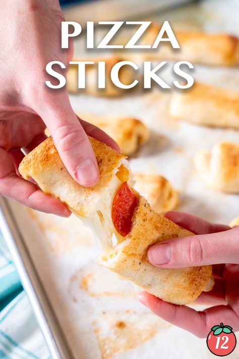 Homemade Pizza Sticks | 12 Tomatoes Homemade Pizza Sticks, Pizza Sticks With Pizza Dough, Pizza Dippers, Bacon Snacks, Pizza Sticks, Gourmet Pizza, Appetizers Easy Finger Food, 12 Tomatoes, Easy Pizza