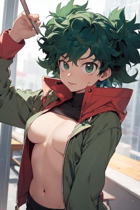 Female Deku Cosplay, Female Izuku Midoriya Fanart, Mha Female Deku, Deku In A Dress, Deku Long Hair, Female Deku X Kacchan, Deku Gyat, Gender Bender Comic, Female Deku Fanart