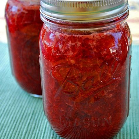 This delicious low sugar strawberry jam recipe is made with fruit juice and agave nectar instead of refined sugar.  No canning required with this easy jam recipe! Low Sugar Strawberry Jam Recipe, Easy Jam Recipe, Easy Jam, Strawberry Jam Recipe, Homemade Strawberry Jam, Jam Recipe, Agave Nectar, Homemade Jam, Jam Recipes