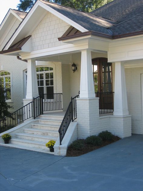 Tapered Craftsman Style Columns Craftsman Porch Columns, Craftsman Style Front Porch, Craftsman Columns, Craftsman Home Exterior, Craftsman Porch, Front Porch Steps, Brick Columns, Exterior Paint Ideas, Exterior Of House