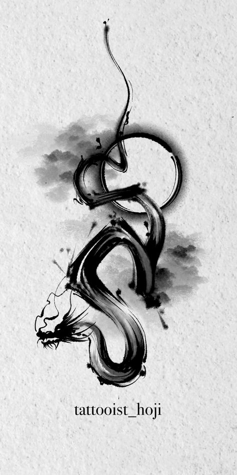 Paint Tattoo Brush, Brush Tattoo Design, Brush Strokes Tattoo, Dragon Tattoo Black, Dragon Japanese Tattoo, Japanese Ink Art, Ink Dragon, Japanese Tattoo Words, Black Dragon Tattoo