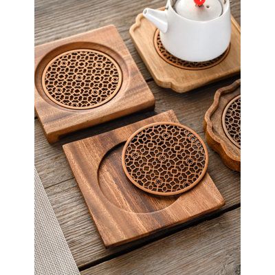 Natural Walnut Wood Trivet for Hot Pots (5.6x 5.6x 0.8") Heat Resistant Wooden Coaster. | Millwood Pines Natural Walnut Wood Trivet for Hot Pots (5.6x 5.6x 0.8") Heat Resistant Wooden Coaster. 0.8 x 5.6 x 5.6 in | C110328584 | Wayfair Canada Wooden Coffee Accessories, Wooden Trivets Ideas, Wooden Aesthetic, Wooden Products Ideas, Cnc Wood Projects, Wooden Platters, Wood Trivets, Wine Packaging Design, Wood Table Design