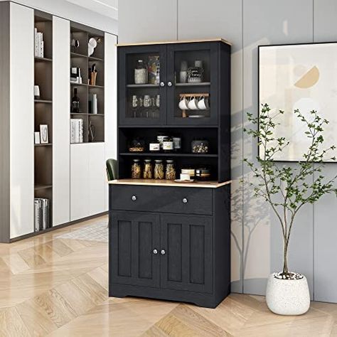 Kitchen Pantry Cabinets Free Standing, Pantry Cabinet Ideas Free Standing, Standing Cabinets, Storage Cabinets With Doors, Standing Pantry, Layer Shelf, Pantry Furniture, Cabinet With Glass Doors, Cabinets With Glass Doors