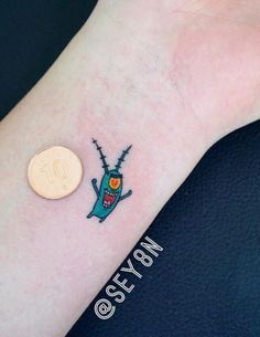 Spongebob plankton tattoo Plankton Tattoo, 90s Baby Tattoo, Spongebob Tattoo, Life Is Simple, Kawaii Tattoo, Cartoon Tattoos, Tattoos Designs, Baby Tattoos, Go To School