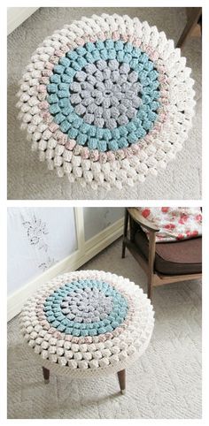 Crochet Stool Cover Free Pattern for Home Stool Cover Crochet, Cushion Cover Pattern, Pillow Covers Pattern, Crochet Pillow Cover, Crochet Cushion Cover, Crochet Rug Patterns, Crochet Pillow Pattern, Stool Covers, Sewing Pillows