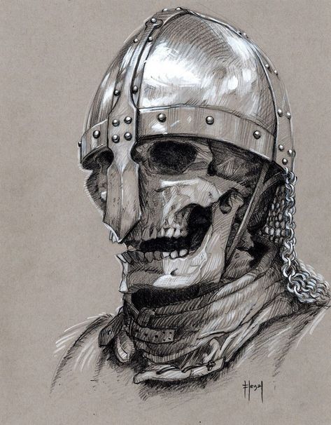 Knight Sketch Medieval, Viking Skull Art, Skull Knight, Helmet Drawing, Arte Viking, Castlevania Wallpaper, Sugar Skull Artwork, Medieval Tattoo, Armor Drawing