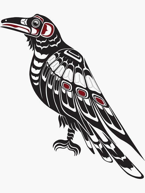 "Pacific Northwest Raven native american salish formline art Crow" Sticker by cascadiadesigns | Redbubble Raven Indigenous Art, Haida Raven Tattoo, Buffalo Native American Art, Native Raven Art, Salish Art Pacific Northwest, Pacific Northwest Indian Art, Native American Illustration Drawing, Native American Raven Art, Native American Animal Art