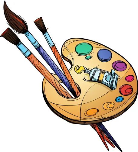 Artists palette with paints brushes and roses Vector Image Paint Pallet Drawing, Cartoon Paint Brush, Painting Pallets, Artists Palette, Roses Vector, Brush Art, Paint Brush Art, Artist Palette, Image Painting