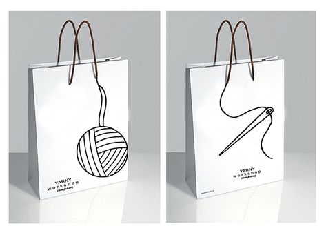 Logo Design For Bags, Yarn Logo Design, Creative Shopping Bag, Knitting Logo Design, Yarn Packaging, Yarn Logo, Shopping Bag Design, Paper Bag Design, Creative Bag