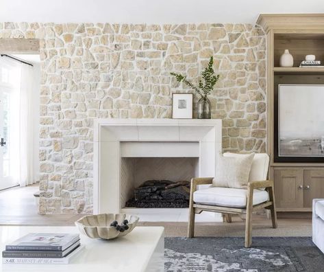 19 Fireplace Accent Wall Ideas That Are Sure to Impress Fireplace Accent Walls, White Fireplace, Neutral Living Room, Southern Home, Fireplace Design, Cheap Decor, House And Home Magazine, Stone Fireplace, Fireplace Surrounds