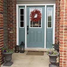 Teal Front Door - Photos & Ideas | Houzz Benjamin Moore Aegean Teal, Teal Front Door, Brick House Front Door Colors, Aegean Teal, Door Pictures, Teal Front Doors, Blue Front Door, Blue Green Paints, White Tile Backsplash