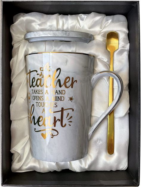 Best Teacher Appreciation Gifts for Men Women - A Teacher Takes A Hand Opens A Mind Touches A Heart - Funny Birthday Thank You Gifts for Teachers, 14Oz Grey Coffee Mug Printed with Gold, Gift Boxed Best Teacher Appreciation Gifts, Good Friends Are Like Stars, Cute Teacher Gifts, Marble Ceramic, Grey Coffee, Best Teacher Gifts, Best Valentine's Day Gifts, Teachers Day Gifts, Thank You Teacher Gifts