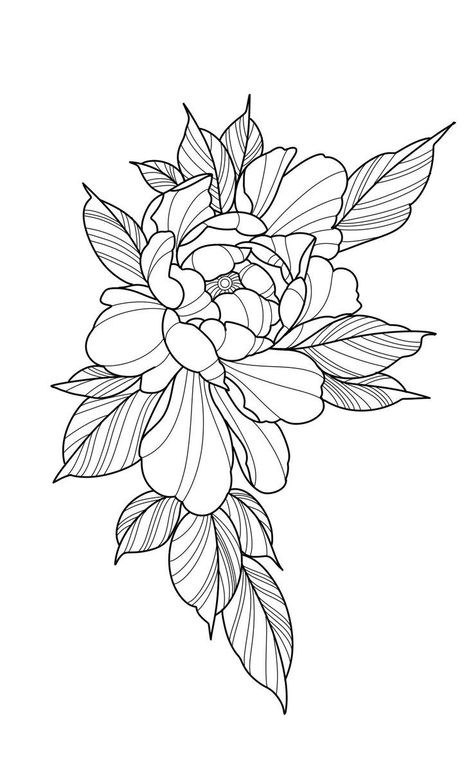 Peony Tattoo Stencil, Blackwork Peony, Peony Stencil, Henna Tattoo Designs Arm, Peony Flower Tattoos, Chest Tattoo Ideas, Illusion Tattoos, Optical Illusion Tattoos, Flower Stencils