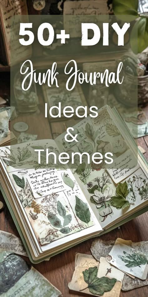 Struggling to find creative Junk Journal ideas? Dive into this treasure trove of 50+ Junk Journal Ideas and Themes. Get ready to unleash your inner upcycling artist and transform everyday items into journal masterpieces! Plus, get access to free printables to jumpstart your creations. Save this pin for a boost of inspiration whenever you need it! Scrapbooking Themes Ideas, Junk Journal Challenge Prompts, Cricut Junk Journal, Ephemera Ideas For Junk Journals, Junk Journal Page Ideas Creative, Junk Journal Prompts List, Altered Book Ideas, Unique Journal Pages, Diy Junk Journal Embellishments