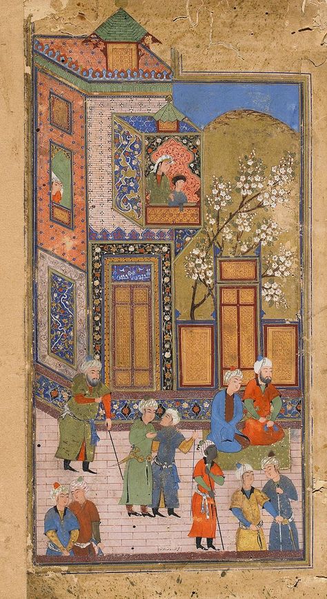 ca.1540,Mahmud Muzahhib.Diptych from Tuhfat al-ahrar (Gift of the free),by Jami, right part, Freer and Sackler Galleries. Timurid book,Art of Bukhara. Persian Landscape, Safavid Art, Islamic Miniatures, Persian Illustration, Iranian Painting, Persian Miniatures, Mughal Miniature Paintings, Persian Painting, Middle Eastern Art