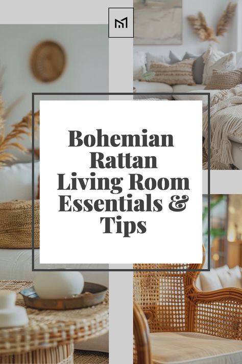 Elevate your living space with Rattan Revival, incorporating rattan furniture for a touch of bohemian charm. Pair a rattan coffee table with a cozy, floor-level sofa, and add woven baskets for storage. Soften with plush cushions and throw blankets, completing the look with potted plants for a natural, airy feel. Gray And Rattan Living Room, Decorating With Rattan Furniture, Rattan Coffee Table Living Room, Rattan Living Room Decorating Ideas, Rattan Sofa Living Room, Wicker Living Room, Rattan Living Room, Modern Bohemian Living Room, Boho Couches