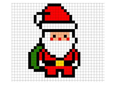 Easy Pixel Art Christmas, Santa Pixel Art, Pixel Art Ideas Simple, Simple Pixel Art Patterns, Pixel Art Simple, Pixel Art Noel, Santa Claus Cross Stitch, Grille Pixel Art, Santa Claus Diy