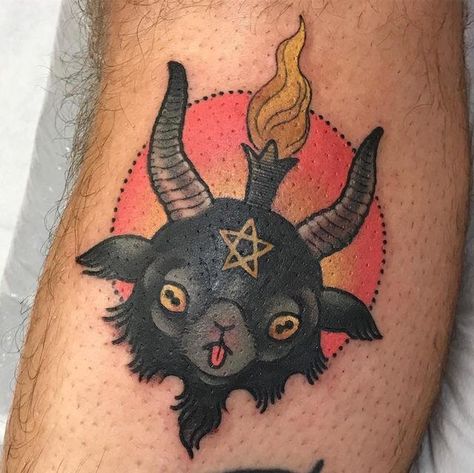 Tiny Devil / Goat Tattoo Goat Tattoo, Satanic Tattoos, Black Phillip, Lion Tattoos, Goat Head, Halloween Tattoo, A Goat, Halloween Tattoos, Dark Tattoo