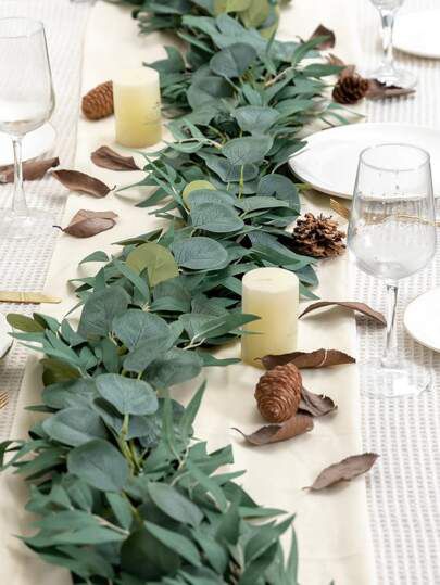 1pc Artificial Vine, 200cm Green Plant Leaf Garland For Wedding, Party, Home DecorI discovered amazing products on SHEIN.com, come check them out! Chic Thanksgiving Decor, Eucalyptus Centerpiece, Artificial Eucalyptus Garland, Feuille Eucalyptus, Artificial Eucalyptus, Willow Leaf, Artificial Plants Outdoor, Eucalyptus Garland, Dining Table Centerpiece