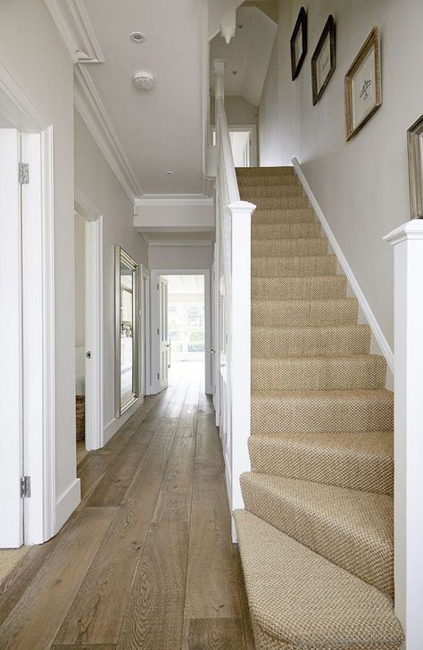 Farmhouse Carpet, Entrance Hall Decor, Carpet Staircase, Carpet Hallway, House Staircase, Narrow Hallway Decorating, Hallway Flooring, Edwardian House, Hallway Designs