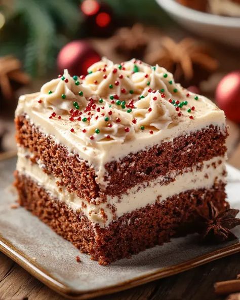 Gingerbread With Cream Cheese Frosting, Gingerbread Cake With Eggnog Frosting, Eggnog Cream Cheese Frosting, Gingerbread Cake Ideas, Gingerbread Christmas Cake, Gingerbread Bundt Cake Recipes, Eggnog Dessert Recipes, Gingerbread Desserts, Eggnog Cake Recipe