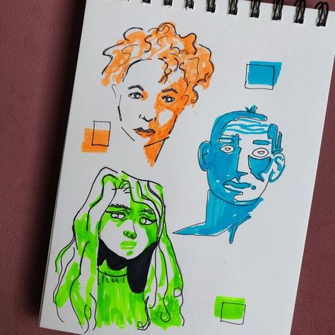 Highlighter Sketchbook Art, Highlighter Art Easy, Highlighter Doodles, Highliter Drawing, Highlighter Sketch, Highlighter Art, Sketch Colour, Eyestrain Art, Cute Sketch