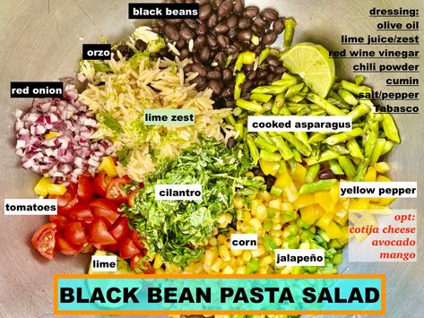 Black Bean Pasta Salad | More Time at the Table Black Bean Pasta Salad, Orzo Asparagus, Bean Pasta Salad, Black Bean Pasta, Black Bean And Corn Salad, Bean And Corn Salad, Salad For Summer, Black Bean And Corn, Bean Pasta