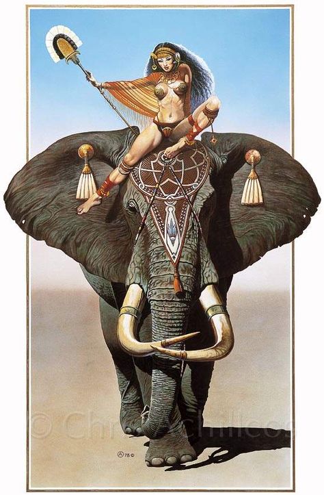 Chris Achilléos | Elephant Walk Chris Achilleos, Black Widow Avengers, Glamour Art, Elephant Walk, Heroic Fantasy, Warrior Spirit, Warrior Girl, An Elephant, Art Series