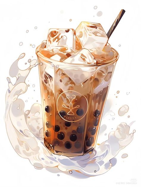 Digital Art Inspiration, Bubble Tea Flavors, Desert Drinks, Food Drawings, Foodie Art, Food Sketch, Food Artwork, Kawaii Cooking, Food Clipart