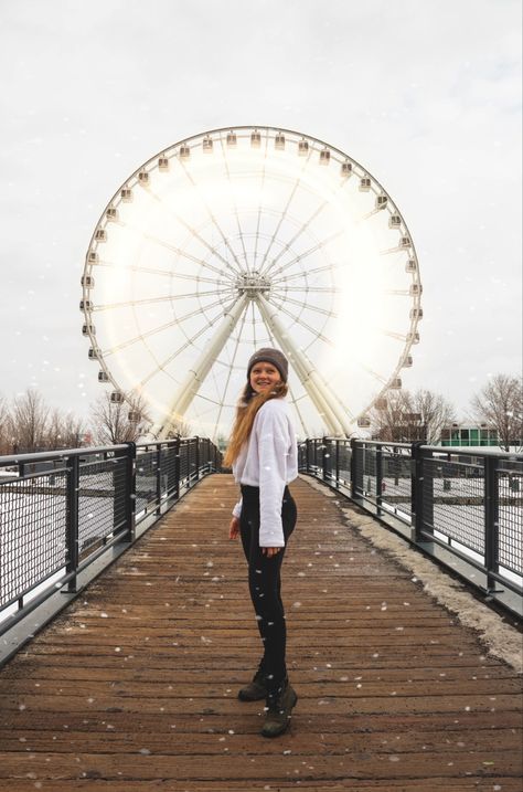 Photoshoot idea in montreal Old Port Montreal Photoshoot, Montreal Photo Ideas, Montreal Photoshoot, Montreal Fashion, Wheel In The Sky, Old Montreal, Canada Road Trip, Rich Girl Aesthetic, Outdoor Shoot