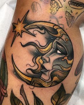 Traditional Moon Tattoo, Traditional Moon, Tattoo Sonne, Kunst Tattoos, Inspiration Tattoos, Sun Tattoos, Tatuaje A Color, Sun Tattoo, Neo Traditional