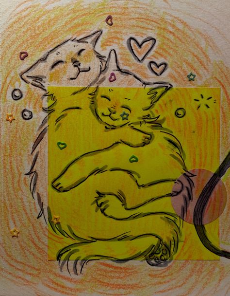 cuddling kitty cats all good in the world 2 Cats Cuddling Drawing, Cat Cuddling Drawing, Cute Cuddle Drawings, Two Cats Sitting Together Drawing, Cuddle Poses Drawing Reference, Cuddle Drawing Poses, Cuddling Cats Drawing, Cuddle Art Reference Poses, Snuggling Cats