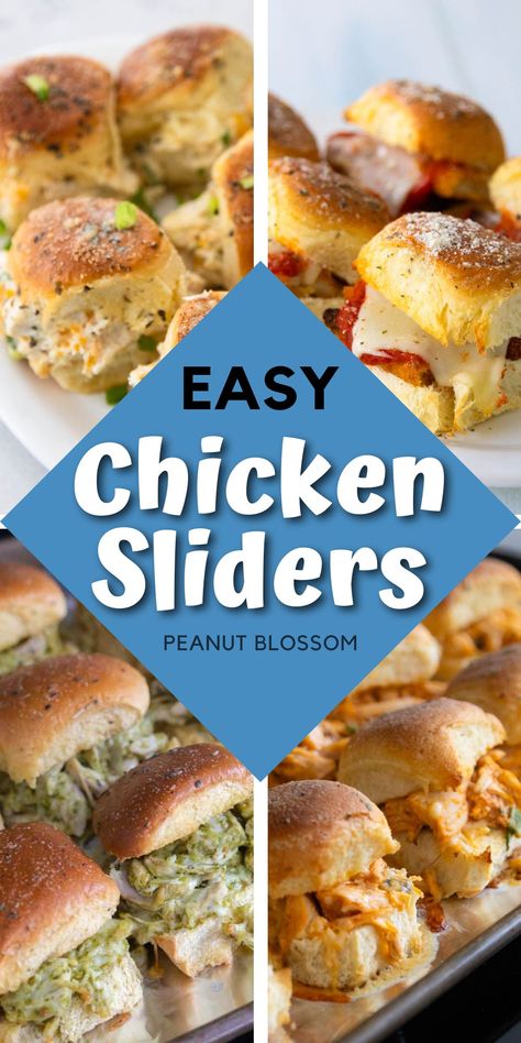 Pick one of the best chicken slider recipes for using up a rotisserie chicken as part of a fun party menu. These warm baked sliders are deliciously crispy on the outside and filled with ooey gooey melted cheese and savory chicken with sauces and spices on the inside. Mini Chicken Sliders Hawaiian Rolls, Grilled Chicken Sliders Recipes, Canned Chicken Sliders Recipes, Chicken Nugget Sliders Recipe, Slider Recipes Chicken, Chicken Tender Bar Party, Chicken Slices Recipe, Chicken And Cheese Sliders, Ground Chicken Sliders Recipes