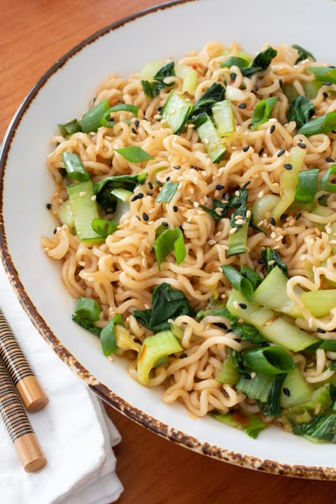 Noodle Stir Fry with Bok Choy Recipe With Ramen Noodles, Stir Fry Rice Noodles, Bock Choy Recipes, May Meal Plan, Using Ramen Noodles, Healthy Eating Vegetarian, Choy Recipes, Black Bean Ground Beef, Asian Greens