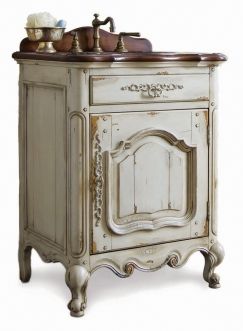 26 Inch Single Sink Bathroom Vanity with Wood Counter Top Country Countertops, French Bathroom Vanity, French Country Bathroom Vanity, Country Bathroom Vanities, Antique Bathroom Vanity, Cottage Style Bathrooms, Country Baths, French Bathroom, Antique Bathroom