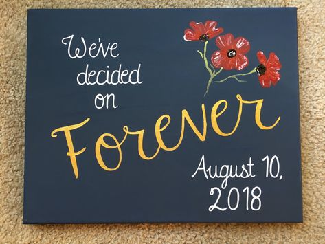 We decided on forever. Wedding canvas. Navy, gold, and burgundy. Poppy flowers. #diy #canvas #painting #wedding Wedding Anniversary Painting Ideas, Diy Wedding Painting Canvas, Family Painting Ideas Canvases, Wedding Canvas Painting, We Decided On Forever, Diy Canvas Painting, Painting Wedding, Cute Painting, Wedding Canvas