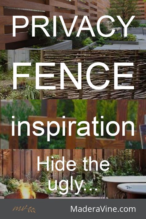 Rustic Garden Fence Ideas Privacy Screens, Landscape Privacy Panels, Fence In Front Of Fence, Fencing Panels Ideas, Small Yard Privacy Fence Ideas, Low Fence Privacy Ideas, Living Walls Outdoor Privacy Fences, Boho Privacy Fence, Hiding Fence Ideas